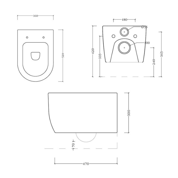 Artceram A16  Унитаз подвесной ТУРБО СМЫВ THE REEL, 36х52 см, с креплениями,  цвет brown tortora 