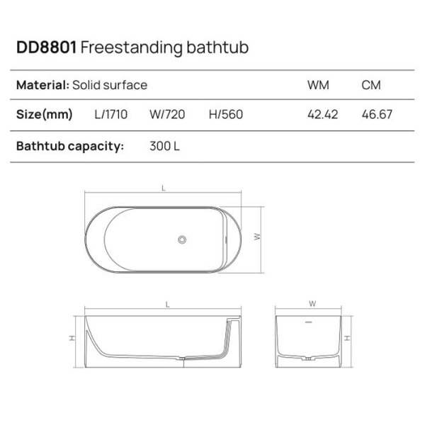 DEA DESIGN Stripes Ванна отдельностоящая 171x72xh56 см, материал: Solid Surface искуственный камень, цвет: Black №16 