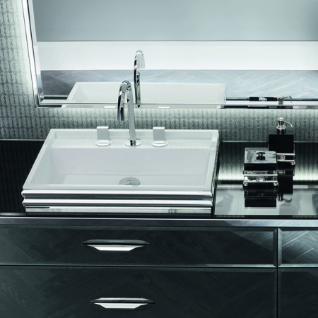 VITAGE milldue edition Раковина ZURIGO63 накладная 63х44.2хh14см без перелива c 3отв. ceramilux/сталь, цвет: белый/сталь 