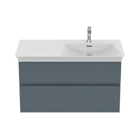 IS Finesse Тумба подвесная 100х50 см. R, 2 ящ. softclose, ручка-паз, без сифона EE23033967,для раковин E2647, E2704, E2679 Ribbed Matt ashblue Lacquer 