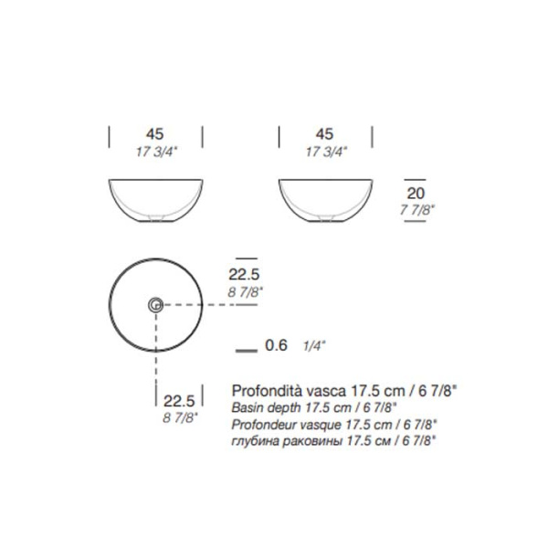 MILLDUE  Раковина чаша  BOWL 45  из CRISTALPLANT ,45х20 см, без отв для смесителя, цвет белый матовый 
