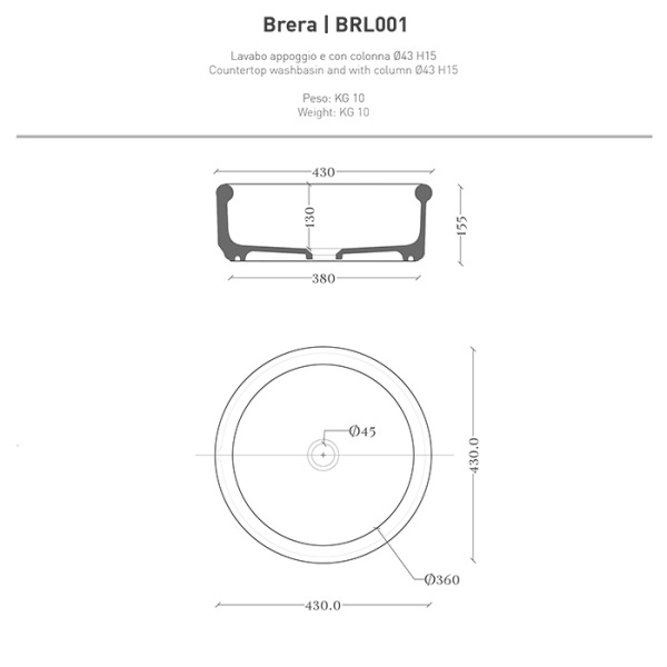 ARTCERAM Brera Раковина настольная Ø 43 см, цвет белый матовый 