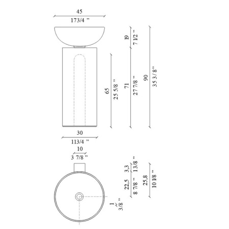MILLDUE  SABA 45 Раковина напольная Ø450x900 мм., слив в стену, без отв. под смеситель, цвет: Caolino (цемент) 