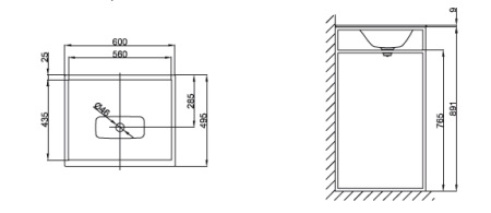BETTELUX SHAPE Раковина встраиваемая  60х49,5х9 см, c 1 отв.под смесит. без пер.. с креп. цвет белый для рамы Q010 