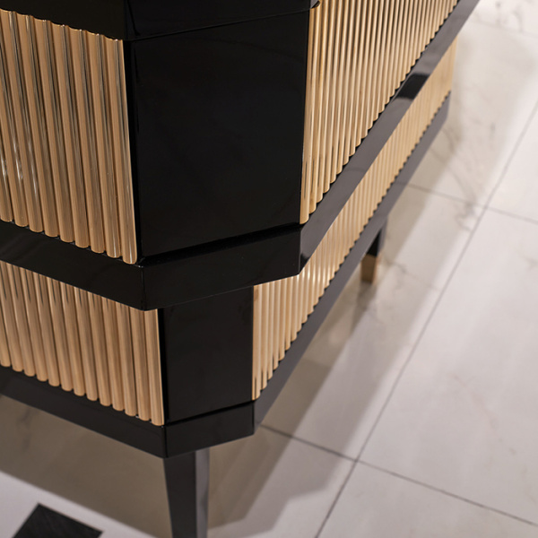 Devon&Devon Metropolitan Тумба под раковину DEEP BLACK 88,5см, планками светл золото, столешница  GRANITO NERO ASSOLUTO, раковина SWINDON черная 