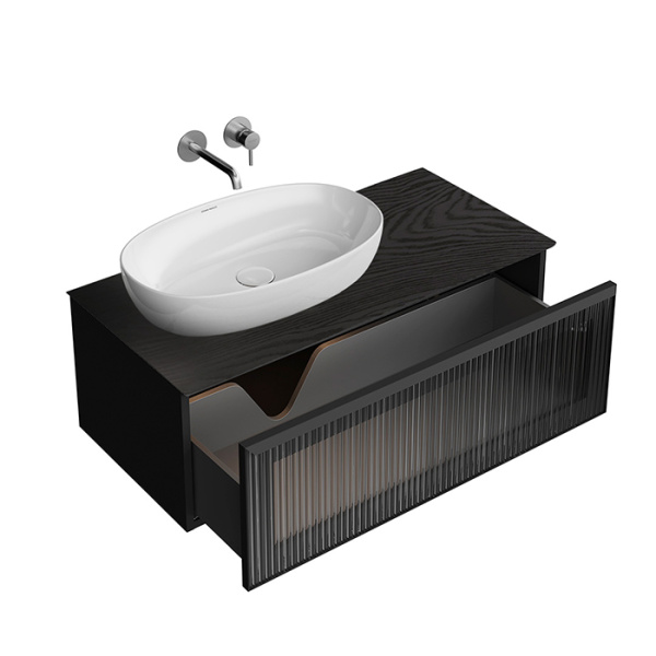 Kerama Marazzi ICONICO Тумба подвесная 100 см. фронт. рифленое стекло, 1 ящик, черная (Цена по АКЦИИ) 