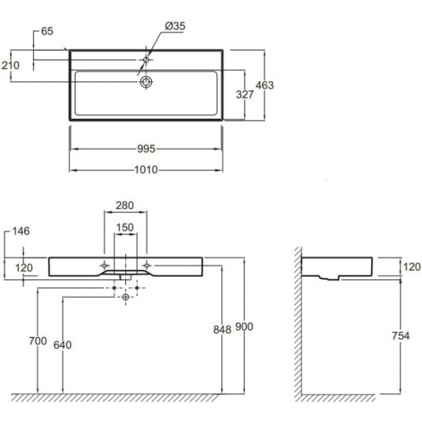 EXBJ112-00  Керамическая раковина 100х46 см, белая 