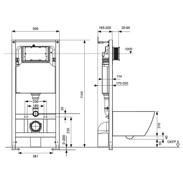 TECEspring Base Комплект 4 в 1 инсталяция, панель смыва LT с круглыми кнопками, черный мат., унитаз модель R 