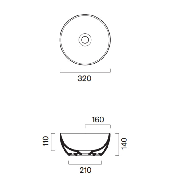 Catalano SFERA Раковина D32 h14 накладная, без отв. под смеситель, покрытие Cataglaze+, цвет Tortora Satinato 
