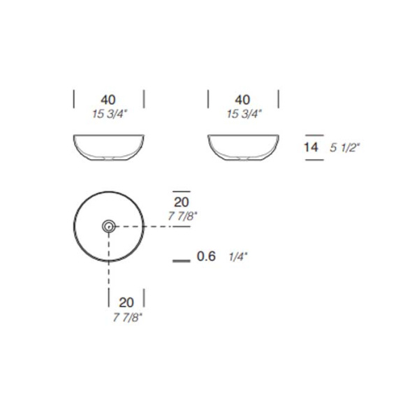 MILLDUE  Раковина чаша BOWL 40  из CERAMILUX ,40х14 см, без отв для смесителя, цвет белый матовый 