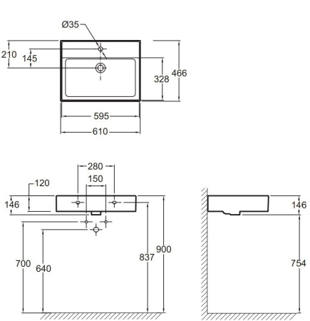 EXBH112-00 VIVIENNE Керамическая раковина 60х46 см, белая 