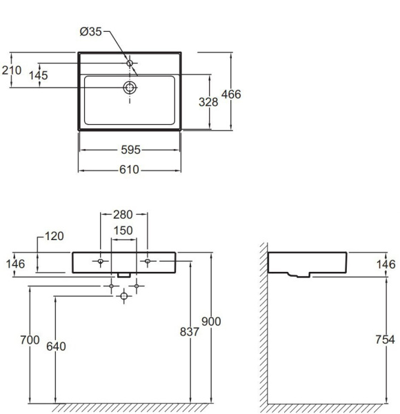 EXBH112-00 VIVIENNE Керамическая раковина 60х46 см, белая 