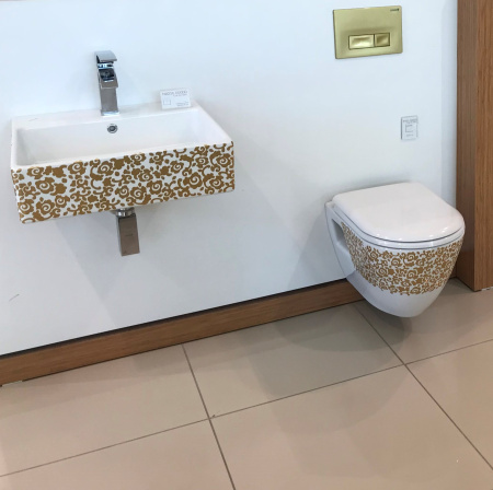 CREAVIT DEKOR ЗОЛОТО ЦВЕТЫ Унитаз подвесной с биде TP325.000D0 