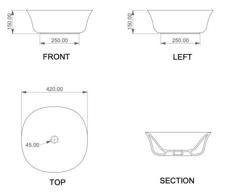 Раковина накладная 42 см GSG Ceramic Design Flut FLLAVFSQU42000, белый глянцевый 