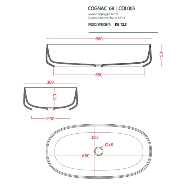 Artceram COGNAC Раковина настольная 68x35 см, цвет matera/покрытие Saniglaze 