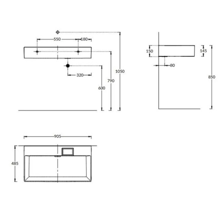 Kerama Marazzi Раковина LOGICA мебельная\подвесная, 90*48*14,5см, без отв. под смеситель, с переливом, белая глянцевая 