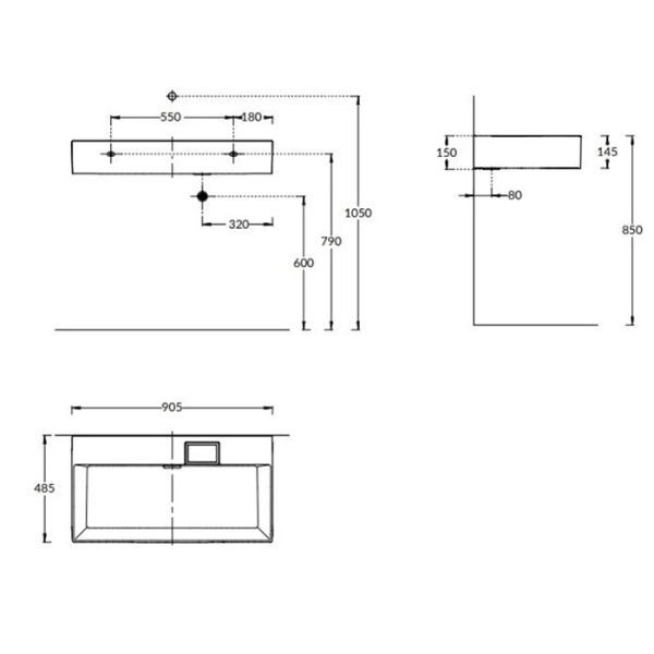 Kerama Marazzi Раковина LOGICA мебельная\подвесная, 90*48*14,5см, без отв. под смеситель, с переливом, белая глянцевая 