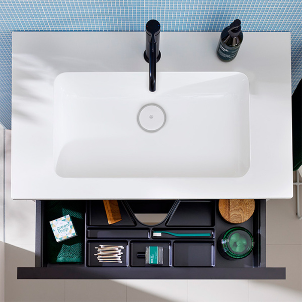 BURGBAD EqioТумба с раковиной подвесная 920х620х490мм, керамическая раковина белая, с 1 отв под смес, ручки G0252, цвет мебели серый глянец 