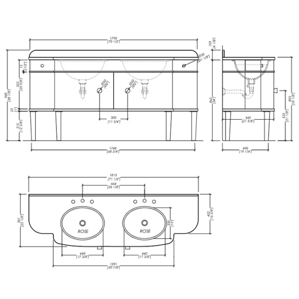 Devon Rose 50 Раковина (520х410 мм) со сливом-переливом, врезная снизу под столешницу, без отверстия под смеситель, цвет: белый 