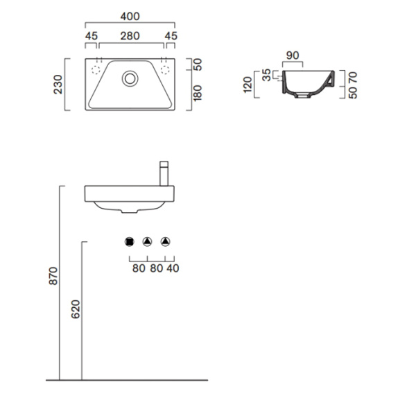 Catalano COMFORT Раковина 40x23, без отв. под смеситель, покрытие Cataglaze+, цвет белый глянцевый 