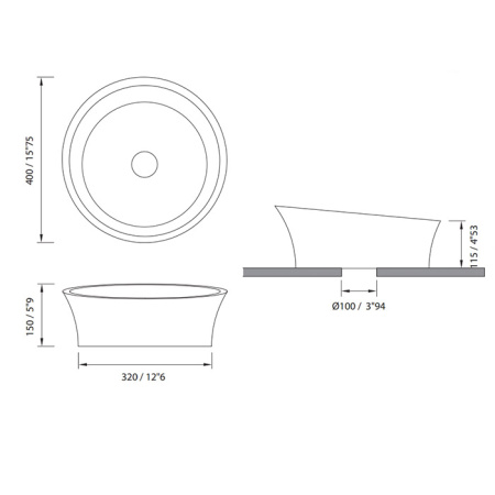 MOMA EVOQUE Раковина Ø400 мм., для установки на столешницу, с донным клапаном, цвет белый матовый 