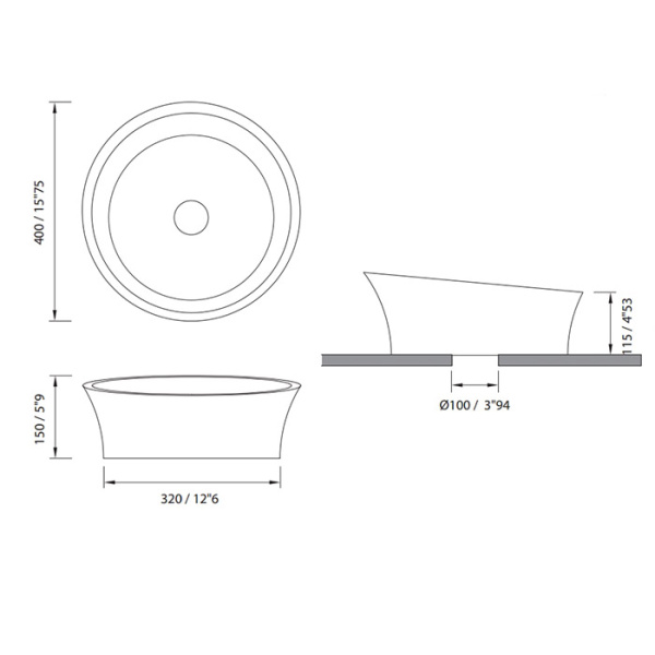 MOMA EVOQUE Раковина Ø400 мм., для установки на столешницу, с донным клапаном, цвет белый матовый 