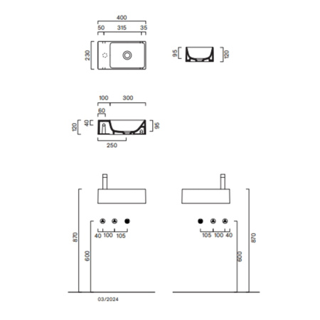Catalano PREMIUM Раковина 40x23, без отв. под смеситель, покрытие Cataglaze+, цвет Tortora Satinato 