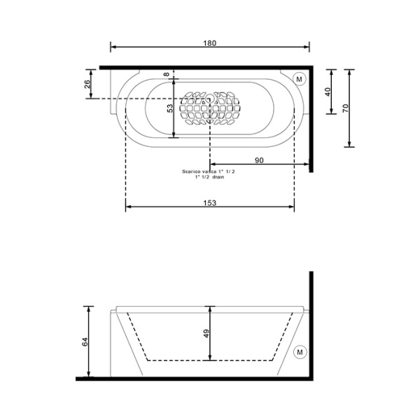 Gruppo Treesse PLAYA ванна с гидромассажем 180х70хh64 см, с фронтальной и боковой панелью, DX (правый вариант), цвет белый/хром 