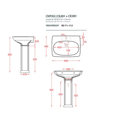 Artceram CIVITAS Колонна для раковины 68 см. цвет белый 