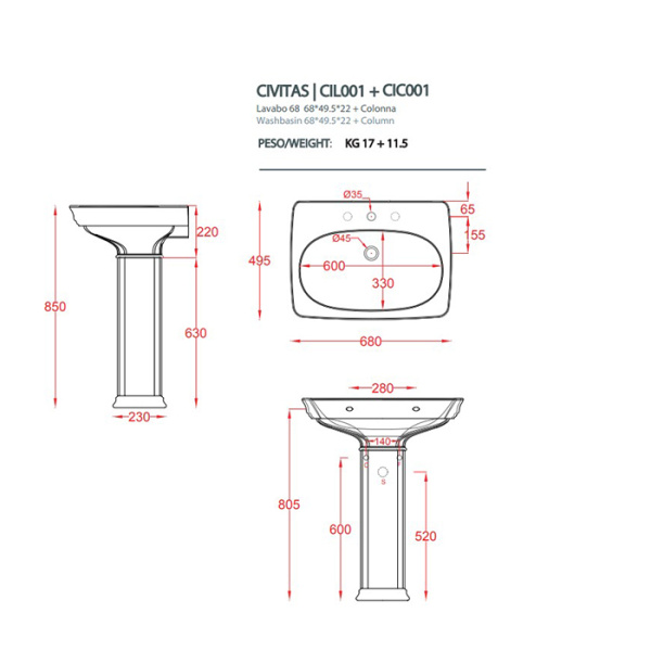 Artceram CIVITAS Пьедестал для раковины 68 см, цвет: черный 