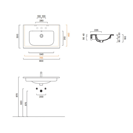 Catalano ITALY Раковина 80x50, без отв. под смеситель, покрытие Cataglaze+, цвет белый глянцевый 