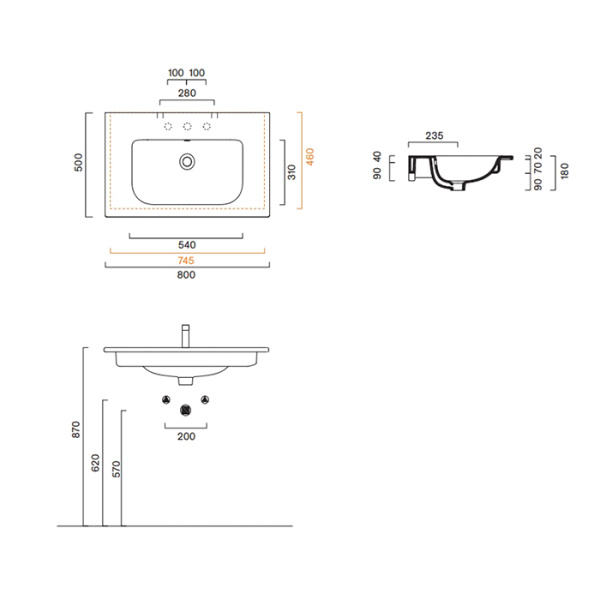 Catalano ITALY Раковина 80x50, без отв. под смеситель, покрытие Cataglaze+, цвет белый глянцевый 