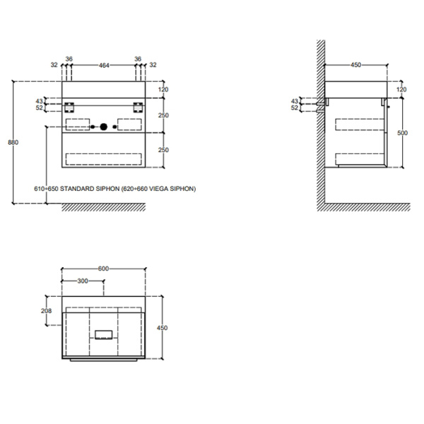 FALPER 7.0 Композиция из тумбы R0506000000BQ 600х450х500 и раковины CERAMILUX D7H06000000OP с 1 отверстием под смеситель 
