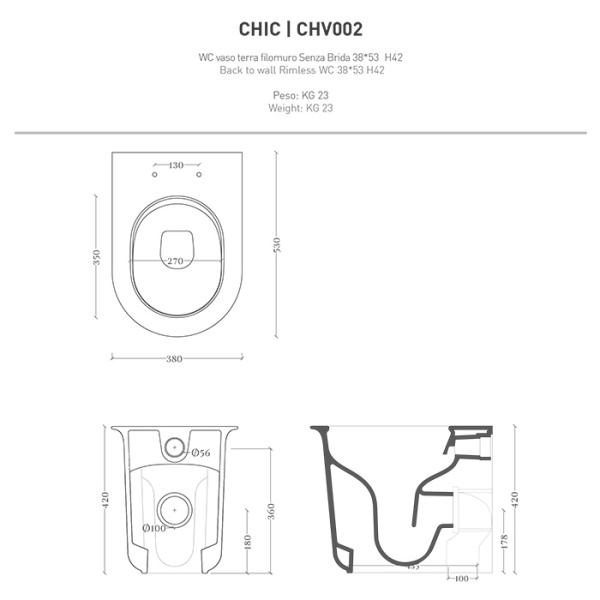 Artceram CHIC Унитаз напольный Rimless 38x53 см, цвет матовый белый 