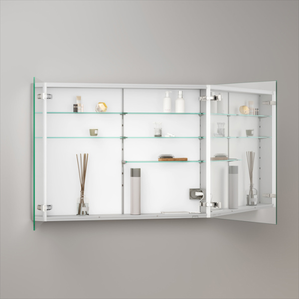 Keuco SOMARIS Зеркальный шкаф 1000x710x128мм 2-дверный двустор. зеркало, P 44 c плавным закр., корпус: алюминий серебристый цвет: 