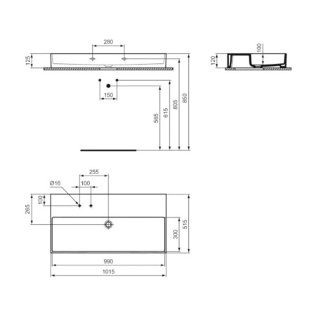 Ideal Standard Solos Раковина подвесная 100х50см, с 2 отв, без перелива, цвет: белый 