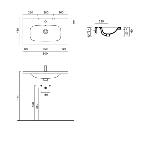 Catalano ALVEA Раковина 80x46, без отв. под смеситель, покрытие Cataglaze+, цвет белый глянцевый 
