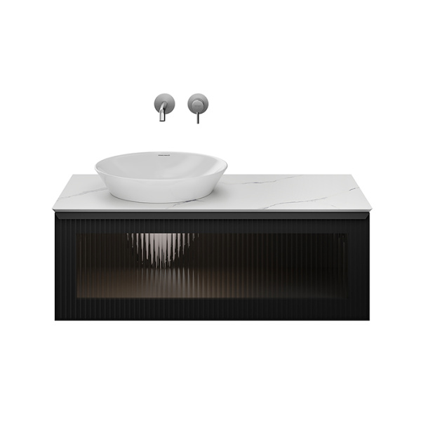 Kerama Marazzi ICONICO Тумба подвесная 100 см. фронт. рифленое стекло, 1 ящик, черная (Цена по АКЦИИ) 