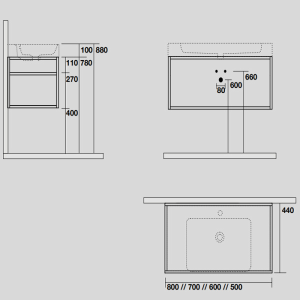 KERASAN Cento раковина 50х45см подвесная/накладная,с 1 отв под смеситель, цвет белый 