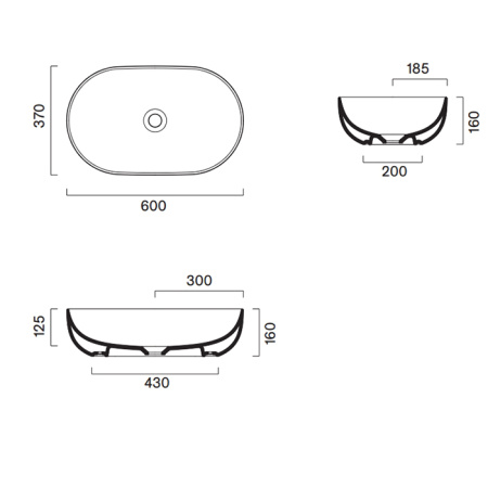 Catalano SFERA Раковина 60x37 h16 накладная, без отв. под смеситель, покрытие Cataglaze+, цвет белый матовый 