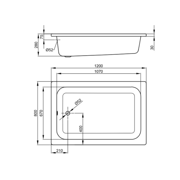 BETTE Душевой поддон прямоугольный 120х80хh28см, D52 мм, цвет белый 
