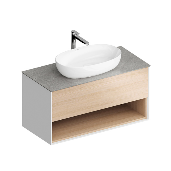 Kerama Marazzi Тумба PLAZA Modern подвесная 100 дуб виченце 1 ящик + полка 