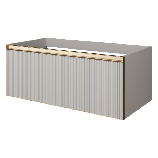 QUATRO 1 100CM  тумба рифл CASHMERE FUGA профиль MATT GOLD с подсветкой 