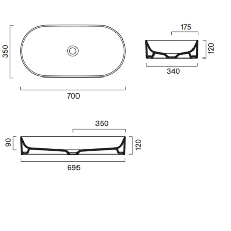 Catalano Zero Раковина настольная. Без перелива. 70x35 h12см, без отв. под смеситель, покрытие Cataglaze+, цвет черный матовый 