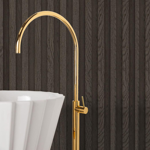 OASIS PLISSE Раковина напольная Ø440х950 мм, без отв. для смесителя, без перелива, c донным клапаном, кольцо золото, цвет белый (упаковка-3-х коробки) 