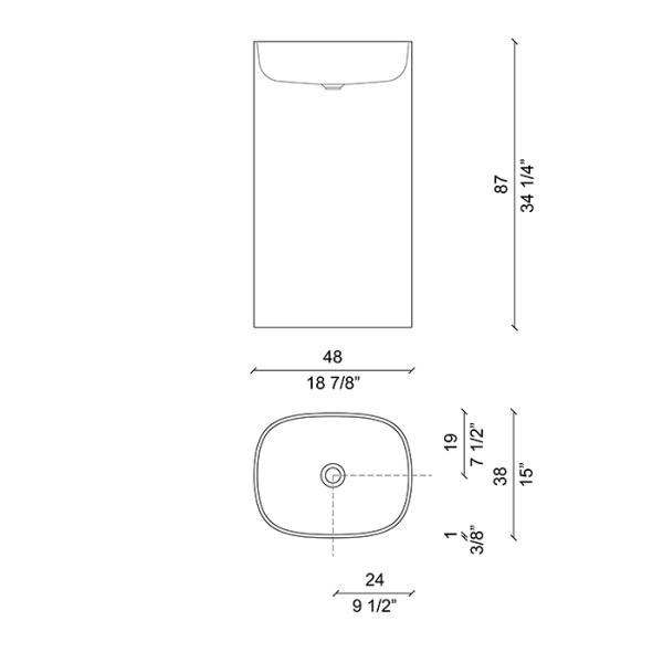 NOORTH milldue edition TUBE Раковина 48х38xh87 напольная из Ceramilux ,слив в стену, без отв. для смес, без перелива, цвет: белый матовый 