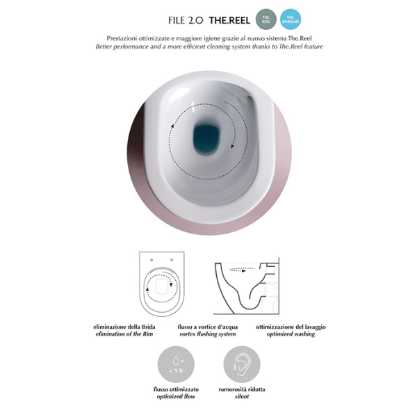 Artceram FILE 2.0  Унитаз подвесной ТУРБО СМЫВ THE.REEL, 36х52 см, с креплениями, цвет белый SANIGLAZE 