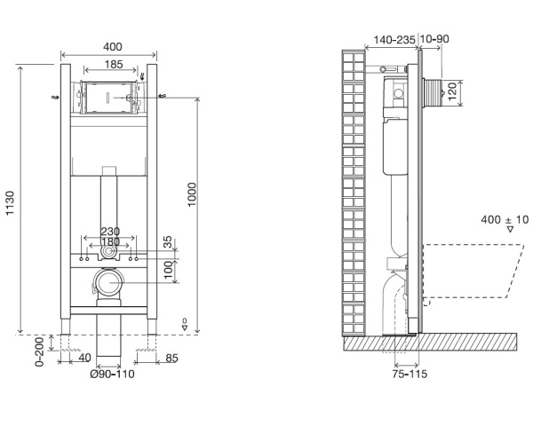Сет унитаз c инстал 40 см Vox, сиденье тон мик, клав. хр (E33131RU-NF+EDM102-00+E20142-00+E4316-CP) 