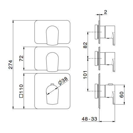 Newform Haka Внешняя часть термостатического смесителя на 2 источника с отдельными ручками запорного вентиля, цвет: PVD brushed stainless steel 