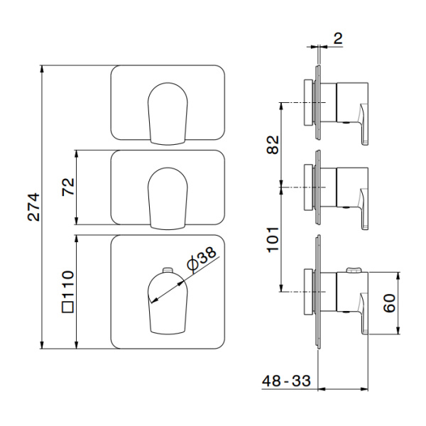 Newform Haka Внешняя часть термостатического смесителя на 2 источника с отдельными ручками запорного вентиля, цвет: PVD brushed stainless steel 